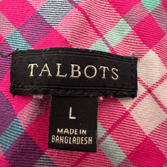 Talbots Womens Pink Plaid Button Down Long Sleeve Shirt Large Lightweight - Picture 3 of 4